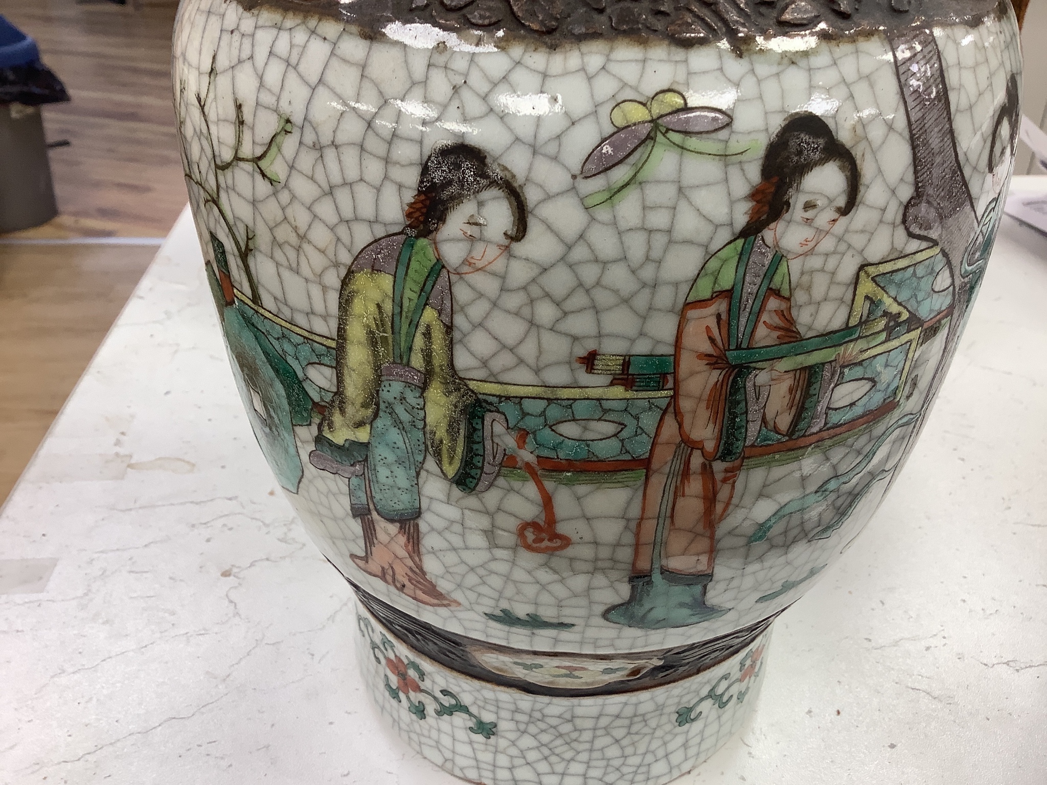 A Chinese famille verte crackleware vase, late 19th century, height 35.5cm